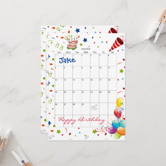 Juni 2022 Kalender Gelukkige Verjaardag Uitnodigin Kaart (Voorkant / Achterkant in situ)