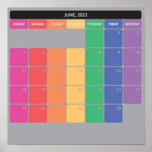 Juni 2023 planner kalender kleur dagen poster