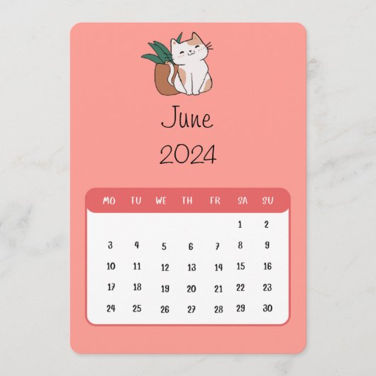 Juni 2024 Stand Alone Kat en Plant Kalender Menu (Voorkant)