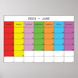 Juni 2025 kleurdagen kalender planer poster