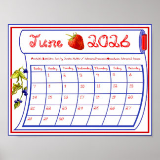 Juni 2026 Aardbei Bosbes Stof Lettertype Bout Poster