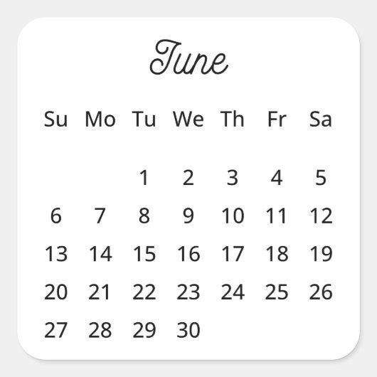 Juni 2027 Flex Start Kalender Vierkante Sticker (Voorkant)