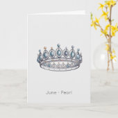 Juni Birthstone Pearl Crown Verjaardag Kaart (Gele Bloem)