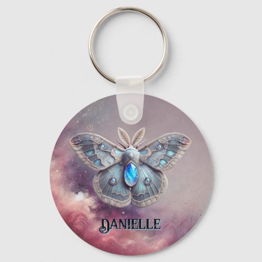 Juni Birthstone Sleutelhanger - Moonstone Moth Des (Voorkant)