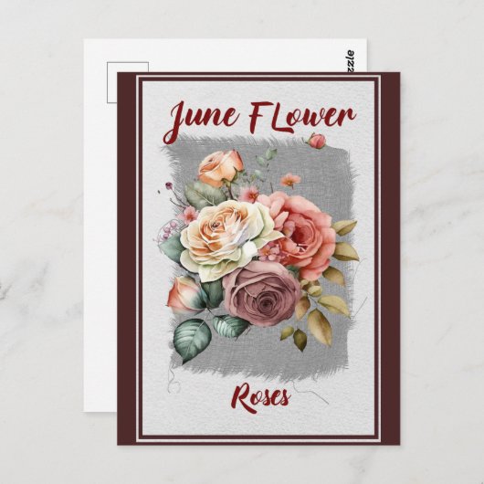  juni Bloem Roos Bloemen Briefkaart (Voorkant / Achterkant)