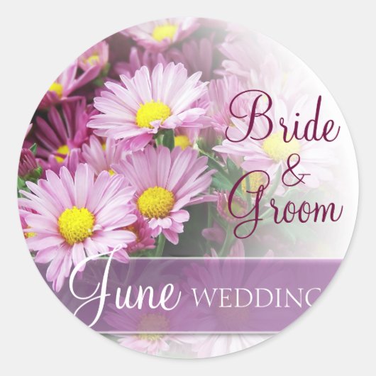 Juni bruiloft - Lavendel madeliefjes Ronde Sticker (Voorkant)