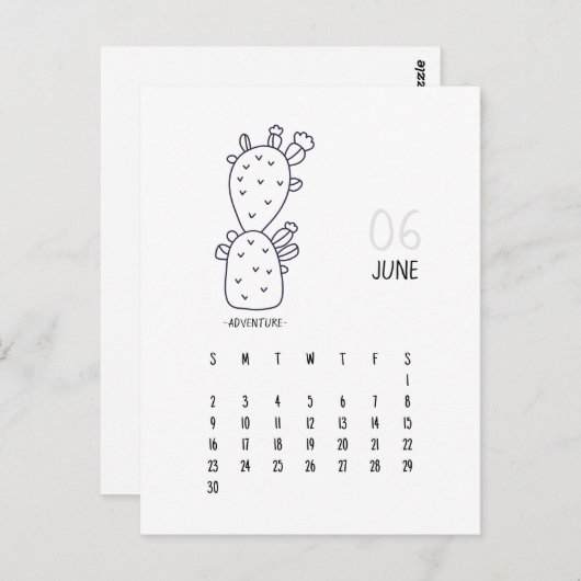 Juni  Cactus 2024 Kalender Kaart (Voorkant / Achterkant)