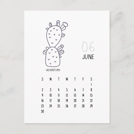 Juni  Cactus 2024 Kalender Kaart (Voorkant)
