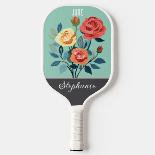 Juni Geboorte Bloem Aangepaste Naam Pickleball Paddle (Achterkant)