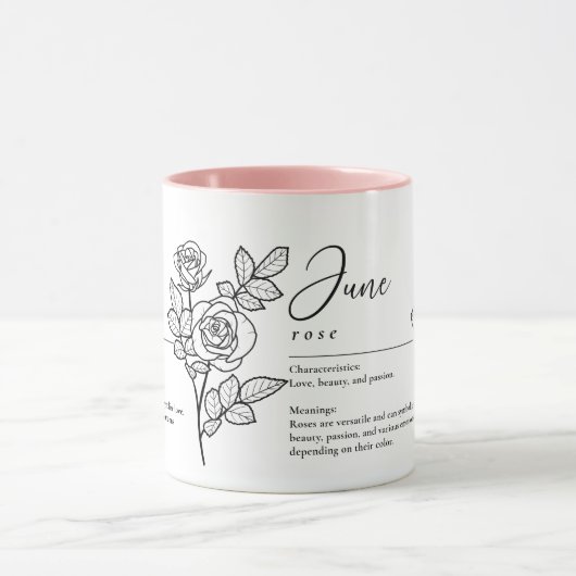 Juni Geboorte Maand Bloem Roos Minimalist Mok (Midden)