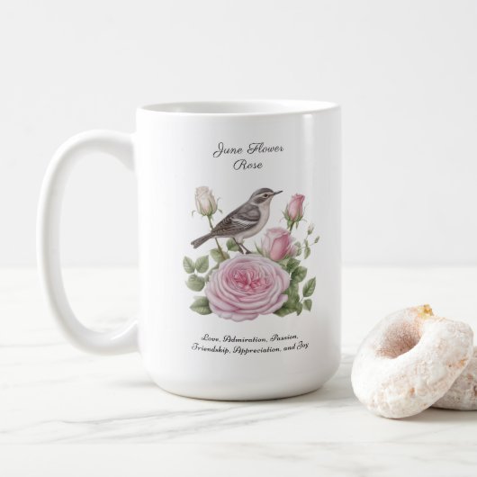 Juni Geboortemaand Bloem Roos Elegante Verjaardag Koffiemok (Met donut)