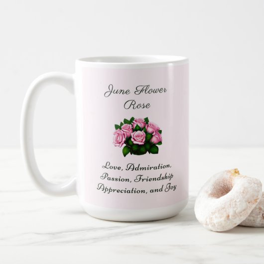 Juni Geboortemaand Bloem Roos Tijdloze Bloemen Koffiemok (Met donut)