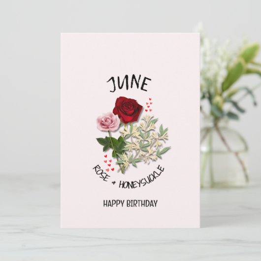 JUNI Geboortemaand Bloem ROOS Verjaardag Kaart (Staand voorkant)