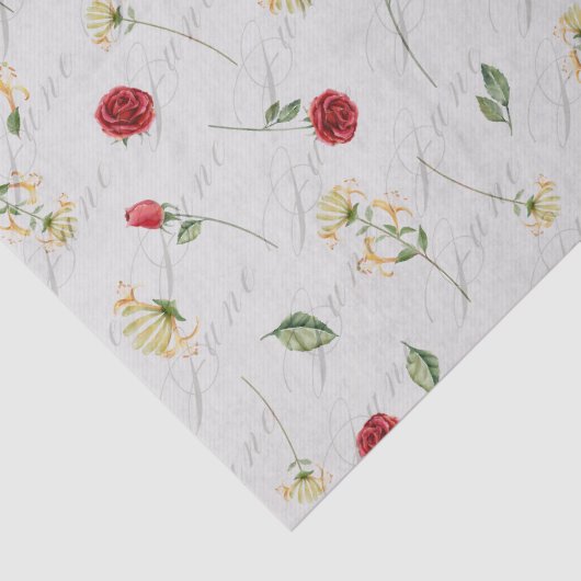 Juni Geboortemaand Bloemen Roos Honeysuckle Tissuepapier (Detail)