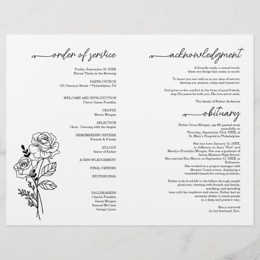 Juni Geboortemaand Bloemenbegrafenisprogramma Flyer (Achterkant)