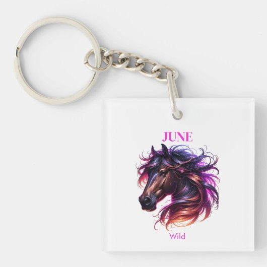 Juni Geboortemaand Spirit Animal Horse Sleutelhanger (Voorkant)
