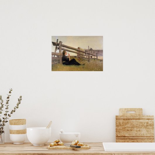 Juni. Girl Blows Dandelion Seeds, 1899 Poster (Keuken)