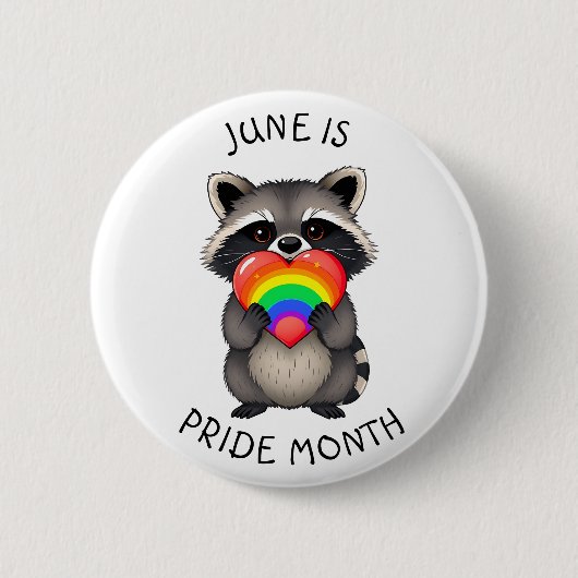 Juni is de maand van de trots | Schattige wasbeer  Ronde Button 5,7 Cm (Voorkant)