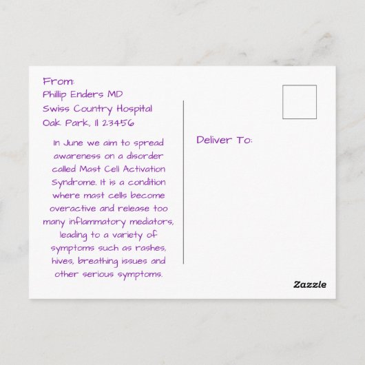 Juni is de maand van het MCAS-bewustzijn Briefkaart (Achterkant)