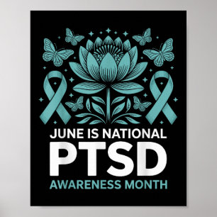 Juni Is Nationale PTSD-bewustzijnsmaand Teal Ribbo Poster