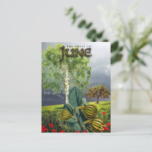 Juni maand Bomen Fig Apple Birch Briefkaart (Staand voorkant)