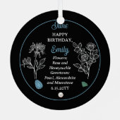 Juni Roos en Honeysuckle Verjaardag Keepsake Metalen Ornament (Achterkant)