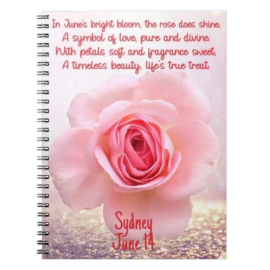 Juni Roos Geboorte Bloem Spiraal Notitieboek (Voorkant)