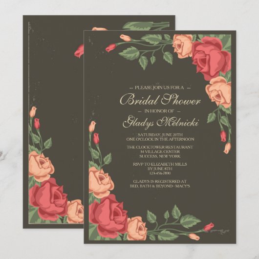 Juni Rozen Bruids Douche Uitnodiging (Voorkant / Achterkant)