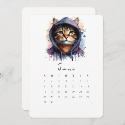 Juni Stand-alone Kalender Kitty Cat Splash Art Menu (Voorkant / Achterkant)