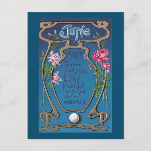Juni Verjaardag Parel en Rozen Briefkaart (Voorkant)