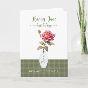 Juni Verjaardag Roos Geboorte Maand Bloemviolet Kaart