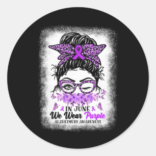 Juni We Draag Paarse Alzheimerheimer Awareness Mes Ronde Sticker