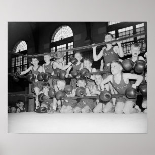 Junior boksen, 1939. Oude foto Poster