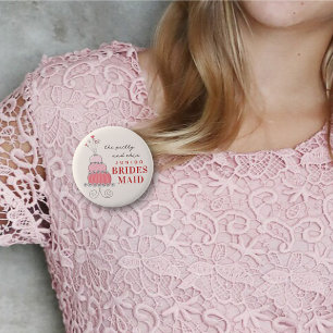 JUNIOR BRIDEGROEPJEMEISJE Roze Trouw Taart Naamkaa Ronde Button 5,7 Cm