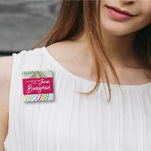 JUNIOR BRIDESJONKER Regenboog Hartjes Spikkels Bru Vierkante Button 5,1 Cm