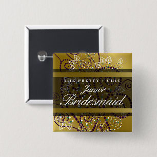JUNIOR BRIDESMAID Boho Spirals Gold Wedding Button