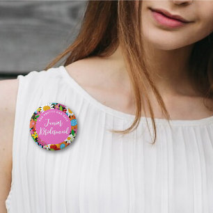 JUNIOR BRIDESMAID Spring Flowers Wedding Name Tag Ronde Button 5,7 Cm