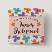 JUNIOR BRIDESMEISJE Fun Daisies Pop Bruiloft Naamk Vierkante Button 5,1 Cm (Voorkant)
