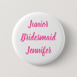 Junior Bruidsmeisje Roze Aangepaste Naam Cadeaus B Ronde Button 5,7 Cm