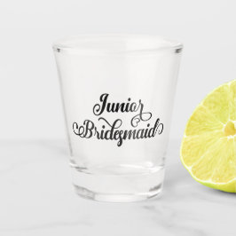 Junior bruidsmeisje typografie met harten bruiloft shot glas