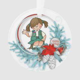 Junior Brunette Blue Pine Wreath Ornament