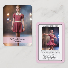 Junior Dance-handtekening ruilkaart Bleekroze kaar Visitekaartje
