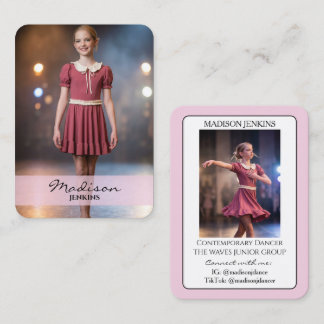 Junior Dance-handtekening ruilkaart Bleekroze kaar Visitekaartje