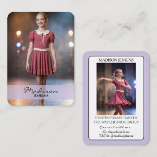 Junior Dance-handtekening ruilkaart paarse kaart Visitekaartje