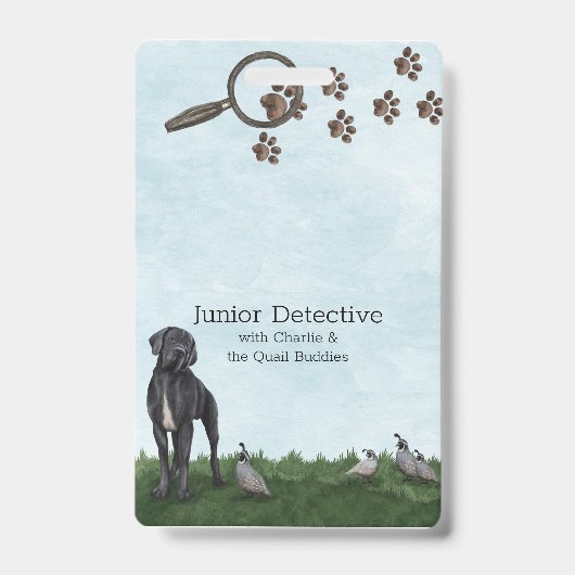 Junior detective naamplaatje voor het oplossen van badge (Voorzijde)