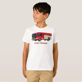 "Junior Fireman" Red Fire Engine Fun T-shirt (Voorkant volledig)