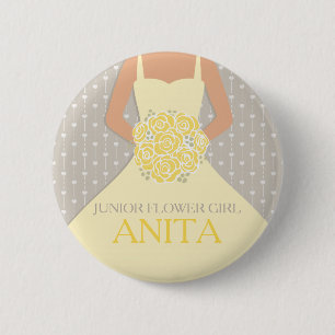 Junior flower girl gele jurk genaamd trouwpin ronde button 5,7 cm