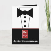 JUNIOR GROOMSMAN Uitnodiging met Tux Funny A01 (Voorkant)