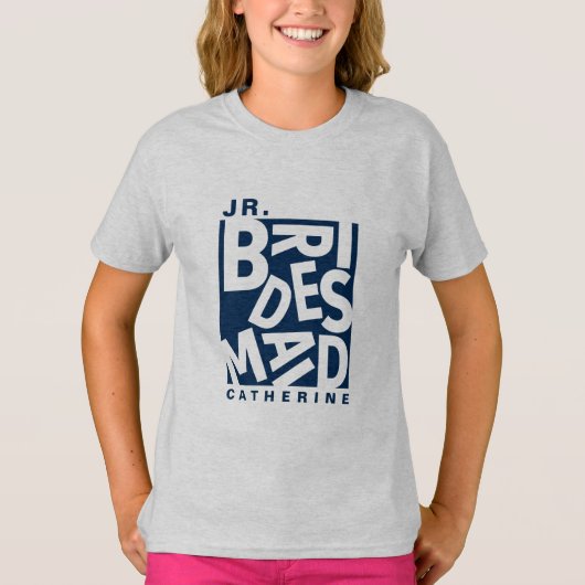 Junior Jr. Bruidsmeisje, trouwfeest, Navy Blauwe T-shirt (Voorkant)