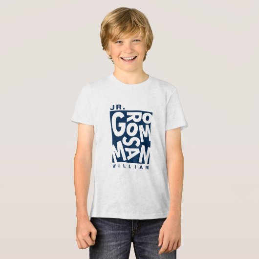 Junior Jr. Groomsman, bruiloftsfeest, Navy Blue Tri-Blend Shirt (Voorkant volledig)